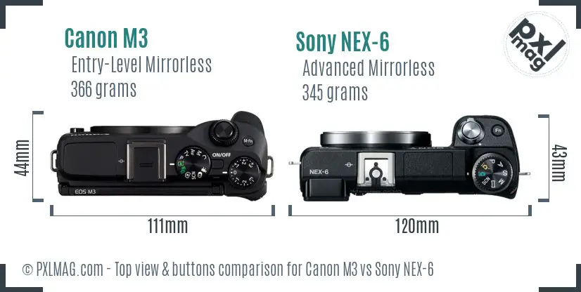 Canon M3 vs Sony NEX-6 top view buttons comparison