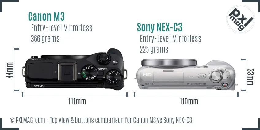 Canon M3 vs Sony NEX-C3 top view buttons comparison Canon M3 vs Sony NEX-C3 top view buttons comparison