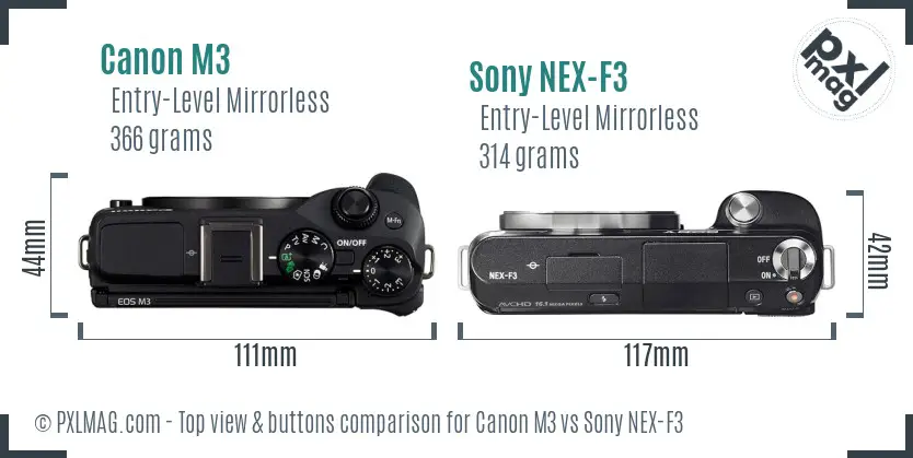 Canon M3 vs Sony NEX-F3 top view buttons comparison