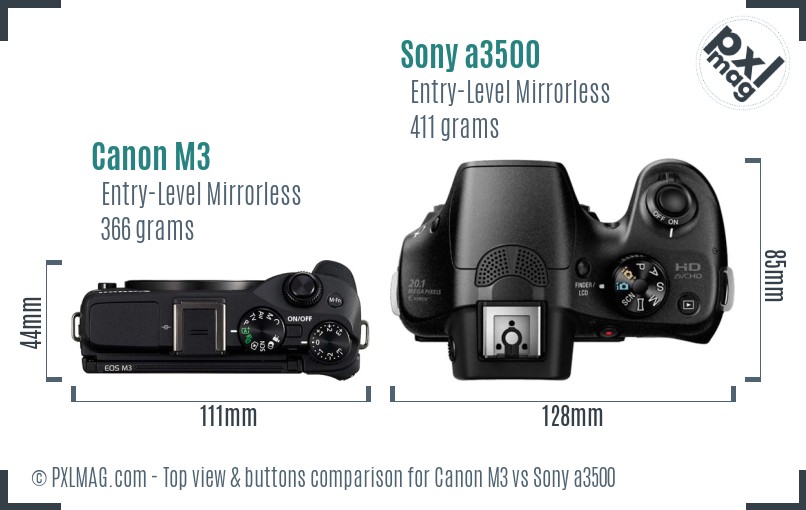 Canon M3 vs Sony a3500 top view buttons comparison