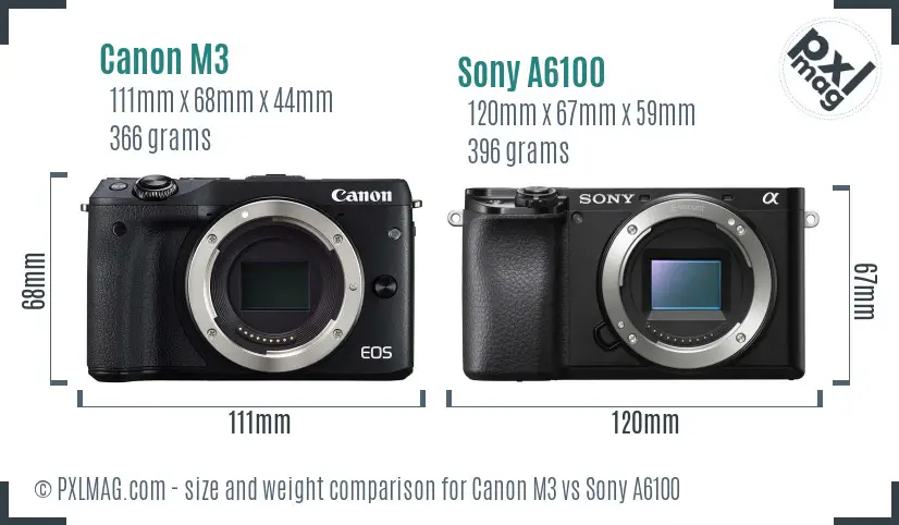 Canon M3 vs Sony A6100 size comparison