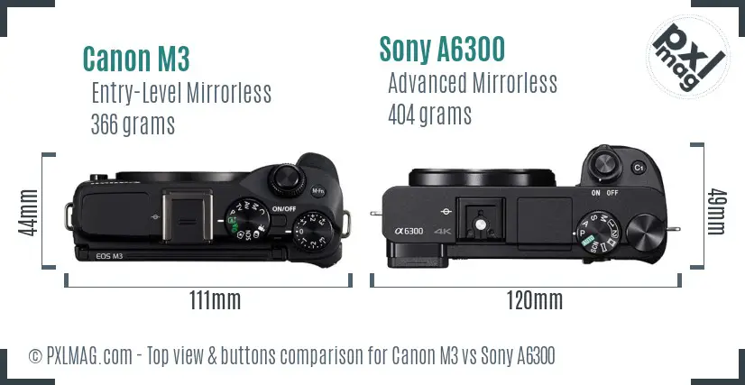Canon M3 vs Sony A6300 top view buttons comparison