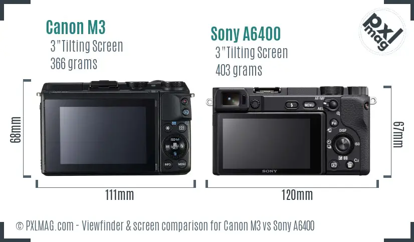 Canon M3 vs Sony A6400 Screen and Viewfinder comparison