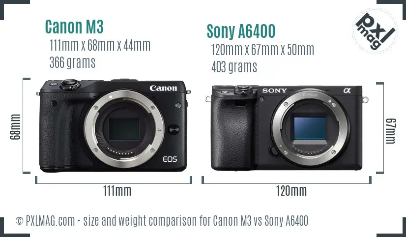 Canon M3 vs Sony A6400 size comparison