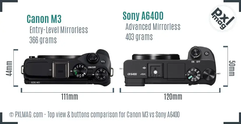 Canon M3 vs Sony A6400 top view buttons comparison