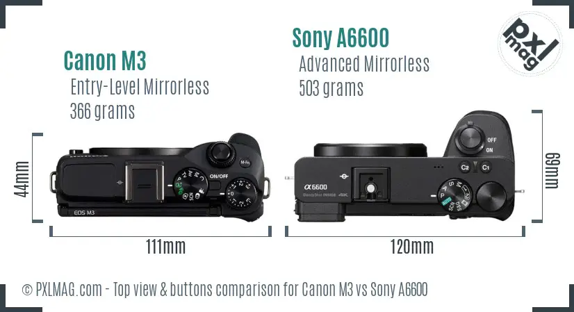 Canon M3 vs Sony A6600 top view buttons comparison