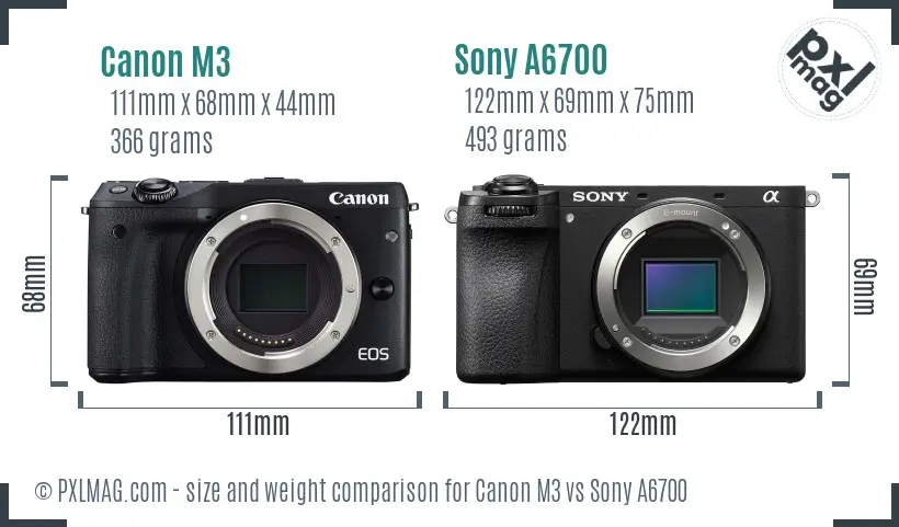 Canon M3 vs Sony A6700 size comparison