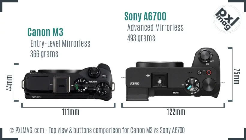 Canon M3 vs Sony A6700 top view buttons comparison