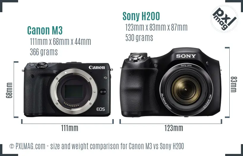 Canon M3 vs Sony H200 size comparison