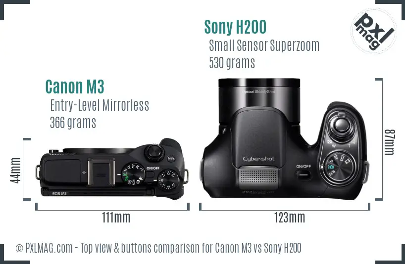 Canon M3 vs Sony H200 top view buttons comparison