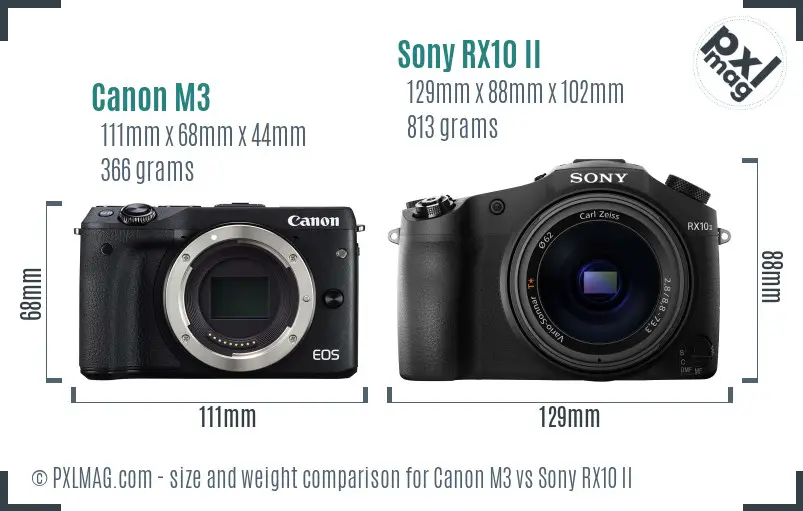 Canon M3 vs Sony RX10 II size comparison