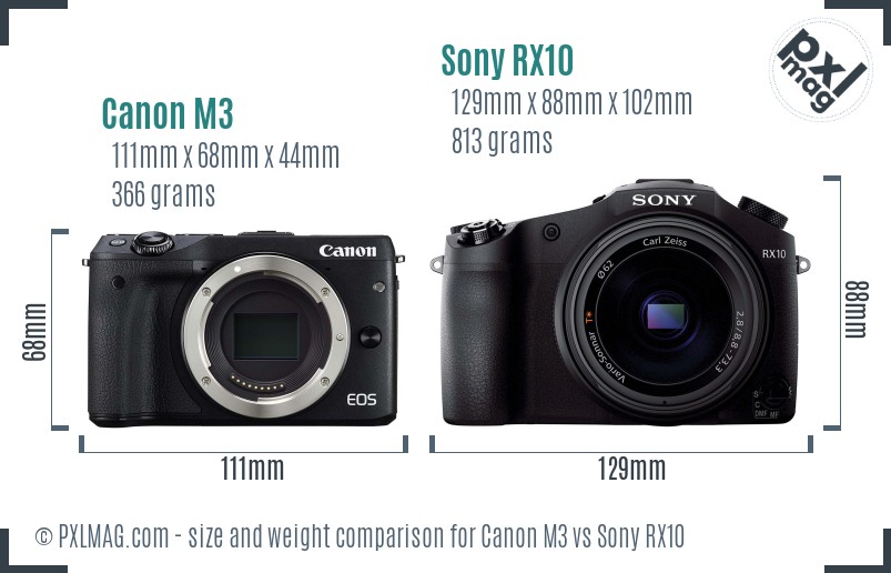 Canon M3 vs Sony RX10 size comparison