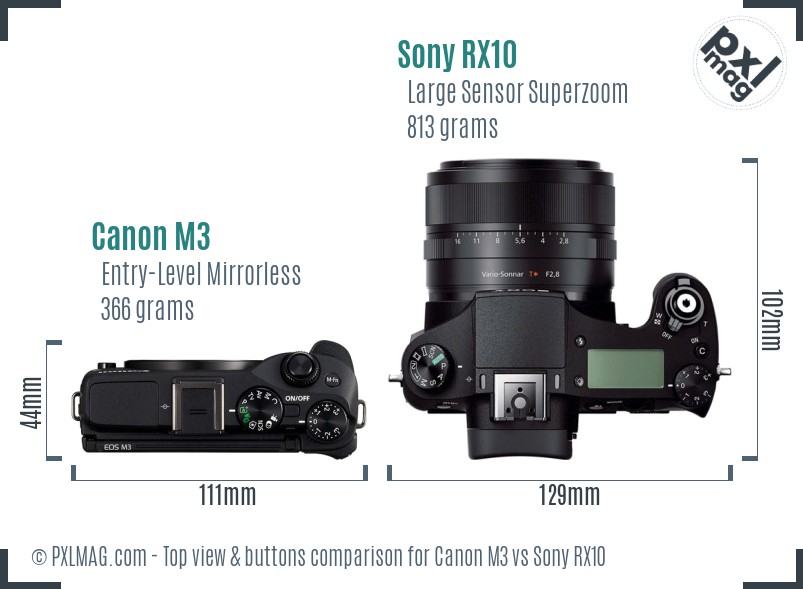 Canon M3 vs Sony RX10 top view buttons comparison
