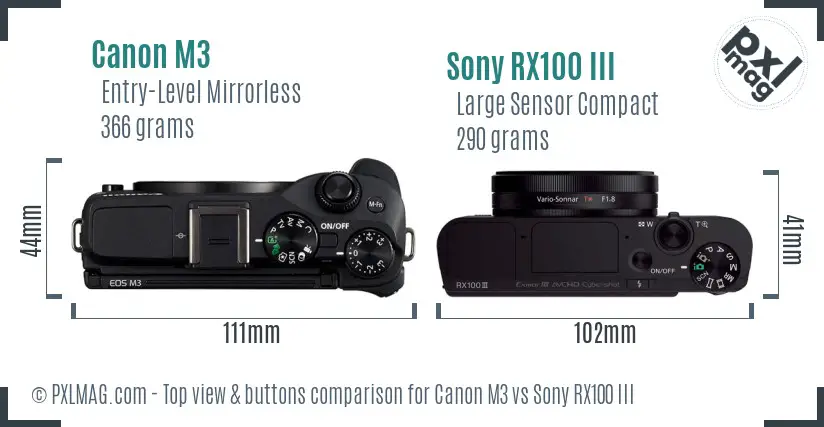 Canon M3 vs Sony RX100 III top view buttons comparison Canon M3 vs Sony RX100 III top view buttons comparison