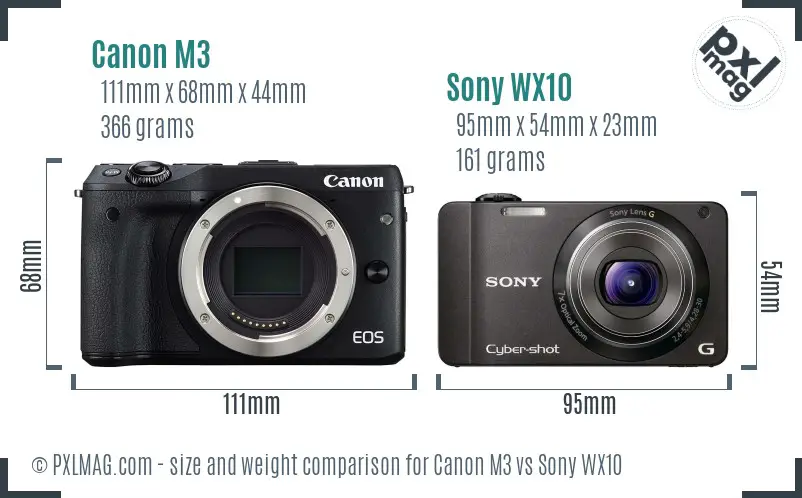 Canon M3 vs Sony WX10 size comparison
