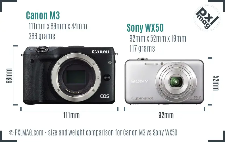 Canon M3 vs Sony WX50 size comparison