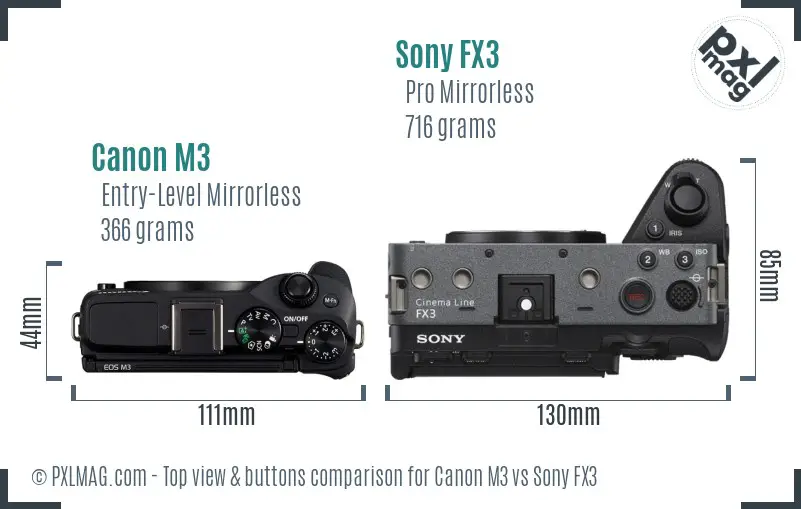 Canon M3 vs Sony FX3 top view buttons comparison Canon M3 vs Sony FX3 top view buttons comparison