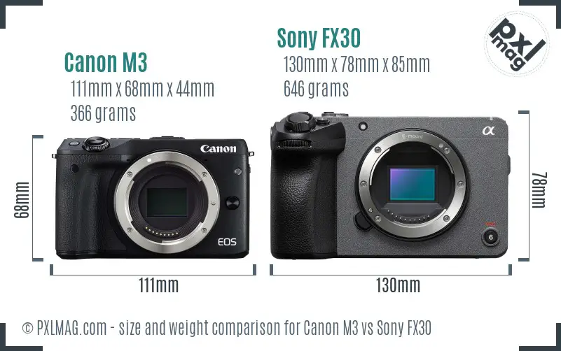 Canon M3 vs Sony FX30 size comparison