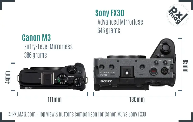 Canon M3 vs Sony FX30 top view buttons comparison