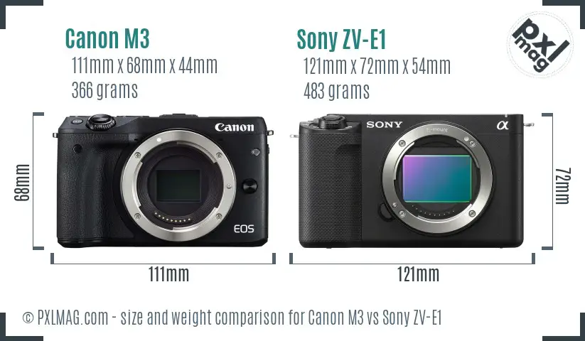 Canon M3 vs Sony ZV-E1 size comparison