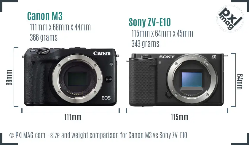 Canon M3 vs Sony ZV-E10 size comparison