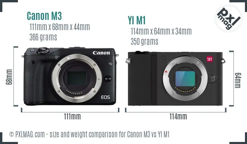 Canon M3 vs YI M1 size comparison