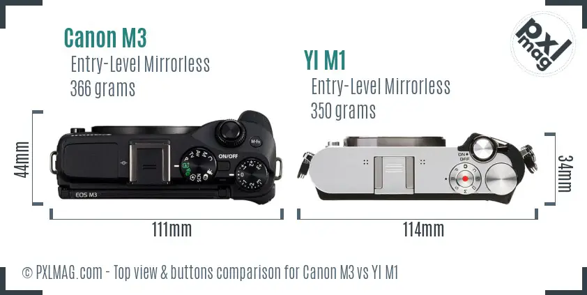 Canon M3 vs YI M1 top view buttons comparison