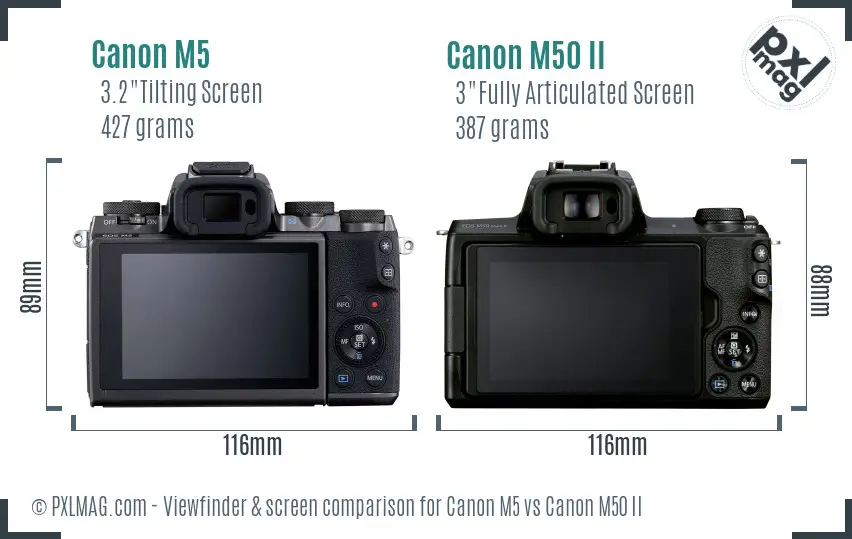 Canon M5 vs Canon M50 II Screen and Viewfinder comparison