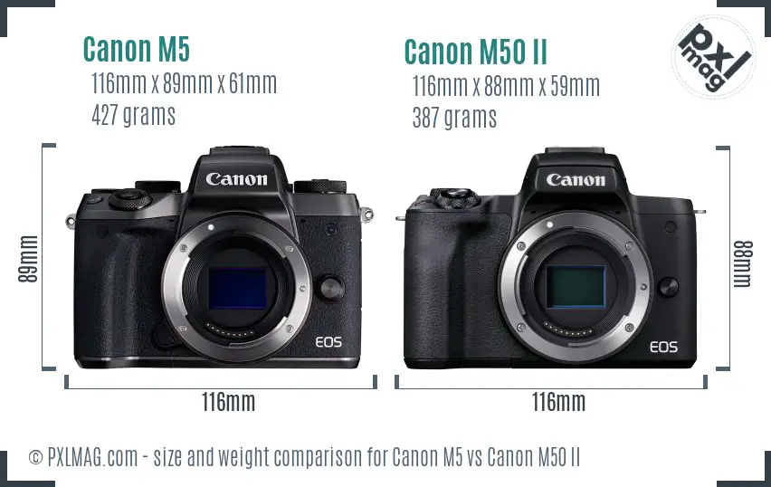 Canon M5 vs Canon M50 II size comparison
