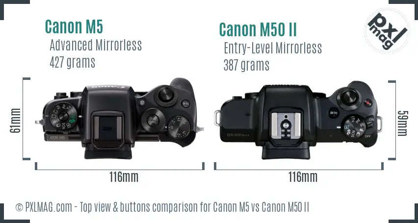 Canon M5 vs Canon M50 II top view buttons comparison