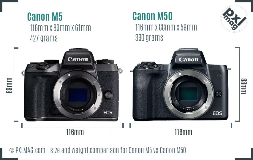Canon M5 vs Canon M50 size comparison