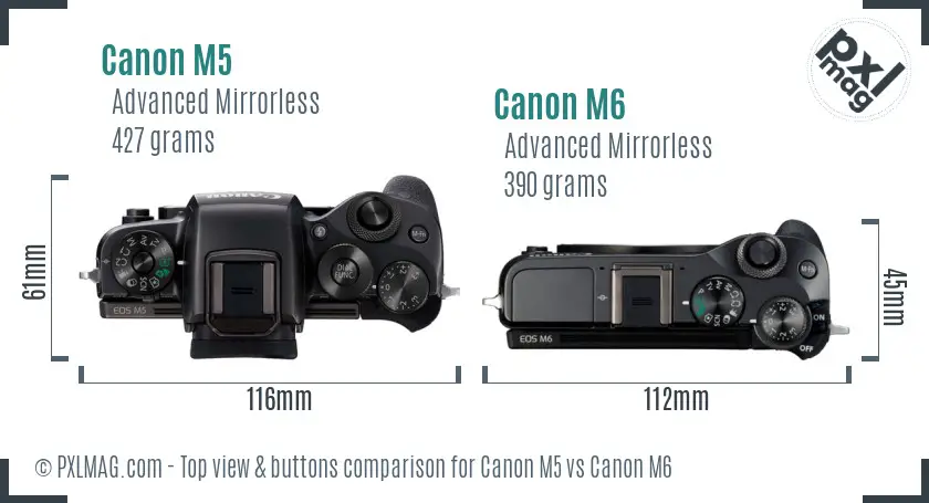 Canon M5 vs Canon M6 top view buttons comparison