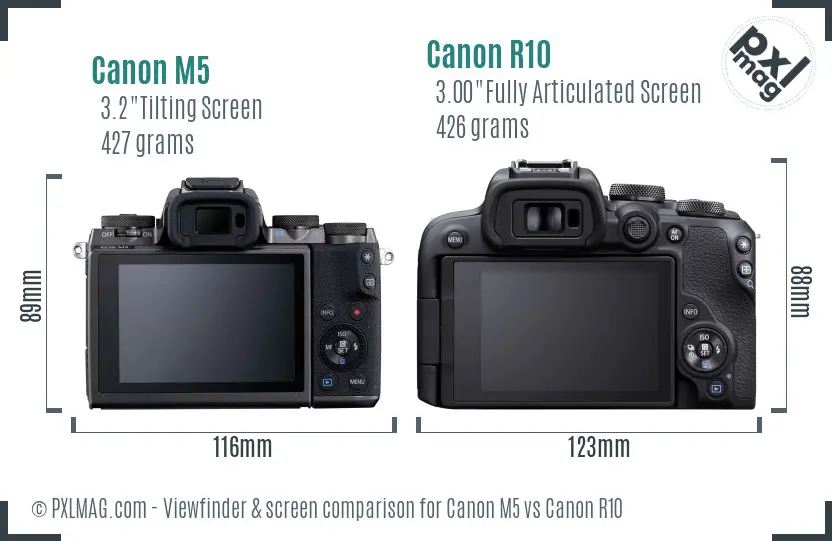 Canon M5 vs Canon R10 Screen and Viewfinder comparison