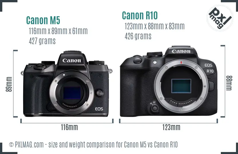 Canon M5 vs Canon R10 size comparison