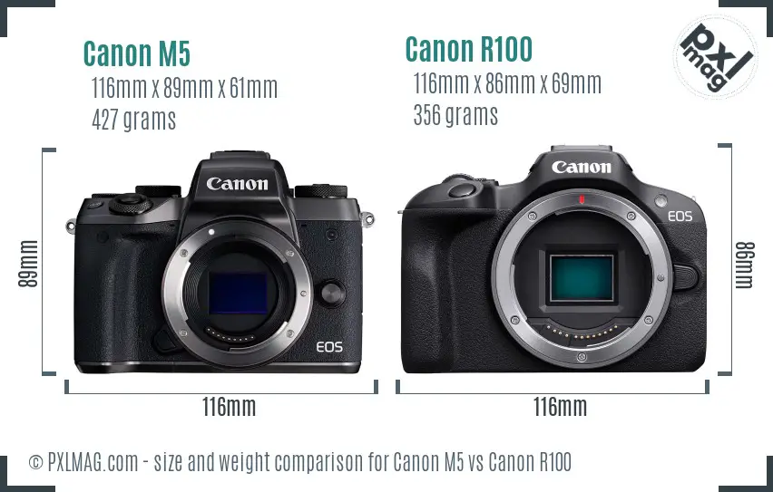 Canon M5 vs Canon R100 size comparison Canon M5 vs Canon R100 size comparison