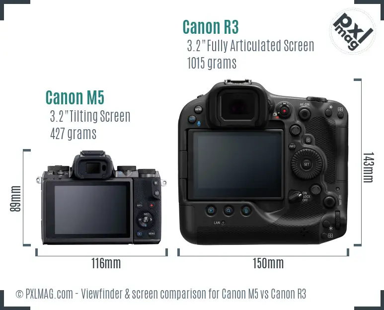 Canon M5 vs Canon R3 Screen and Viewfinder comparison