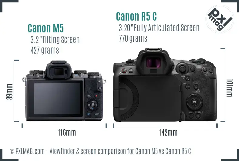 Canon M5 vs Canon R5 C Screen and Viewfinder comparison