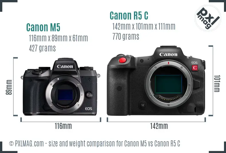 Canon M5 vs Canon R5 C size comparison