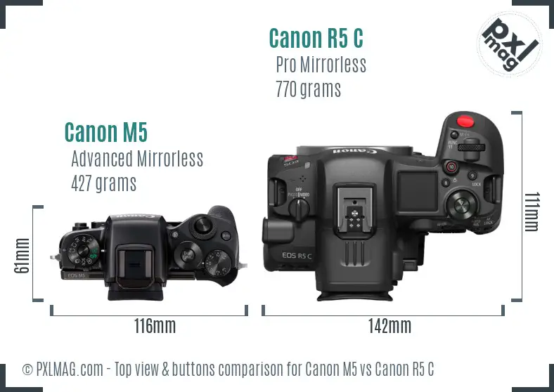 Canon M5 vs Canon R5 C top view buttons comparison