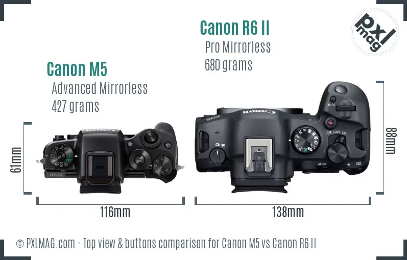 Canon M5 vs Canon R6 II top view buttons comparison