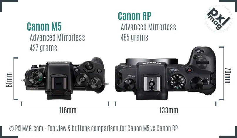 Canon M5 vs Canon RP top view buttons comparison