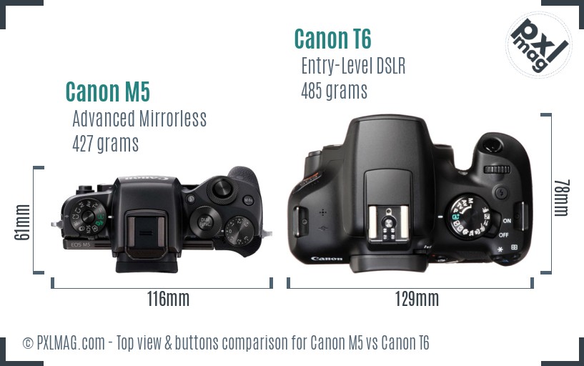 Canon M5 vs Canon T6 top view buttons comparison