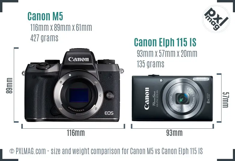 Canon M5 vs Canon Elph 115 IS size comparison
