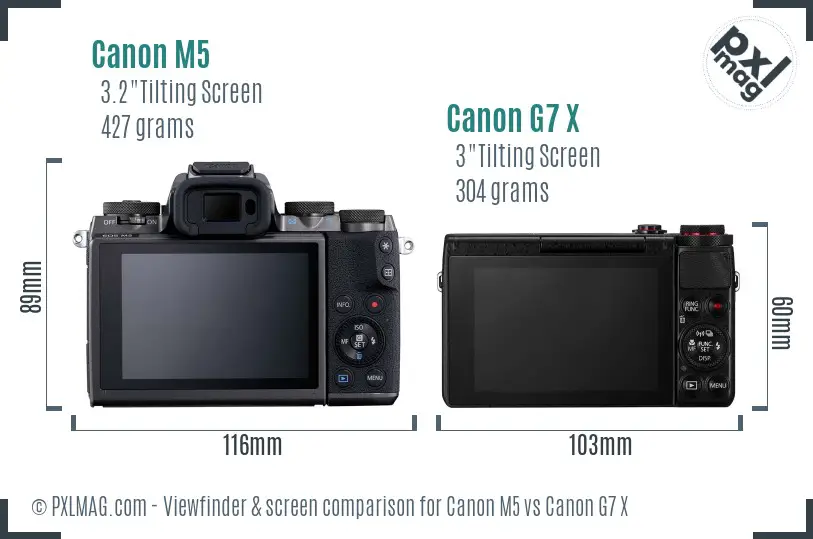 Canon M5 vs Canon G7 X Screen and Viewfinder comparison