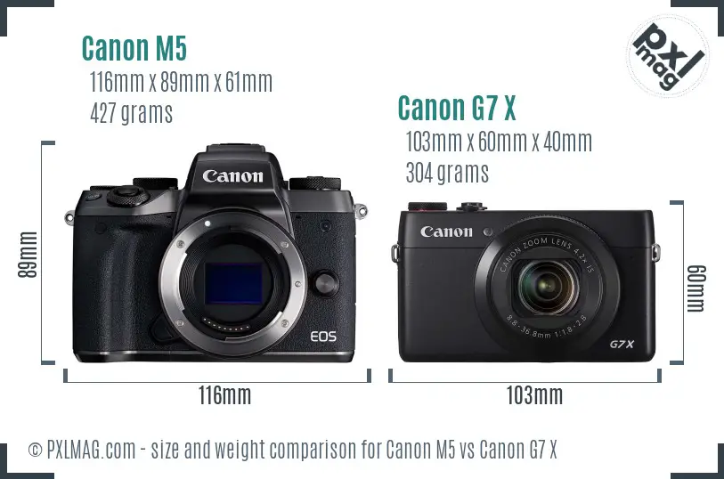 Canon M5 vs Canon G7 X size comparison