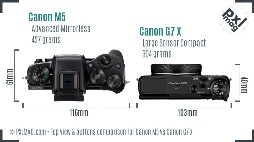 Canon M5 vs Canon G7 X top view buttons comparison