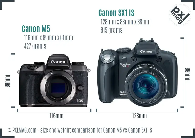 Canon M5 vs Canon SX1 IS size comparison