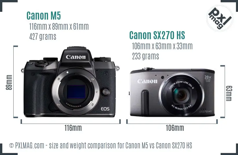 Canon M5 vs Canon SX270 HS size comparison