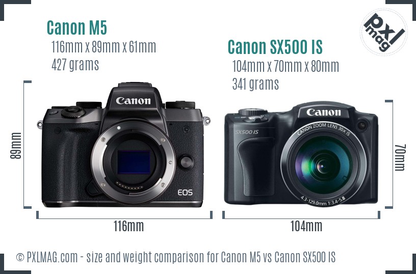 Canon M5 vs Canon SX500 IS size comparison