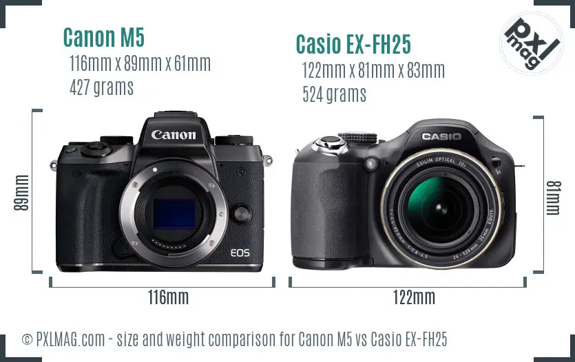Canon M5 vs Casio EX-FH25 size comparison